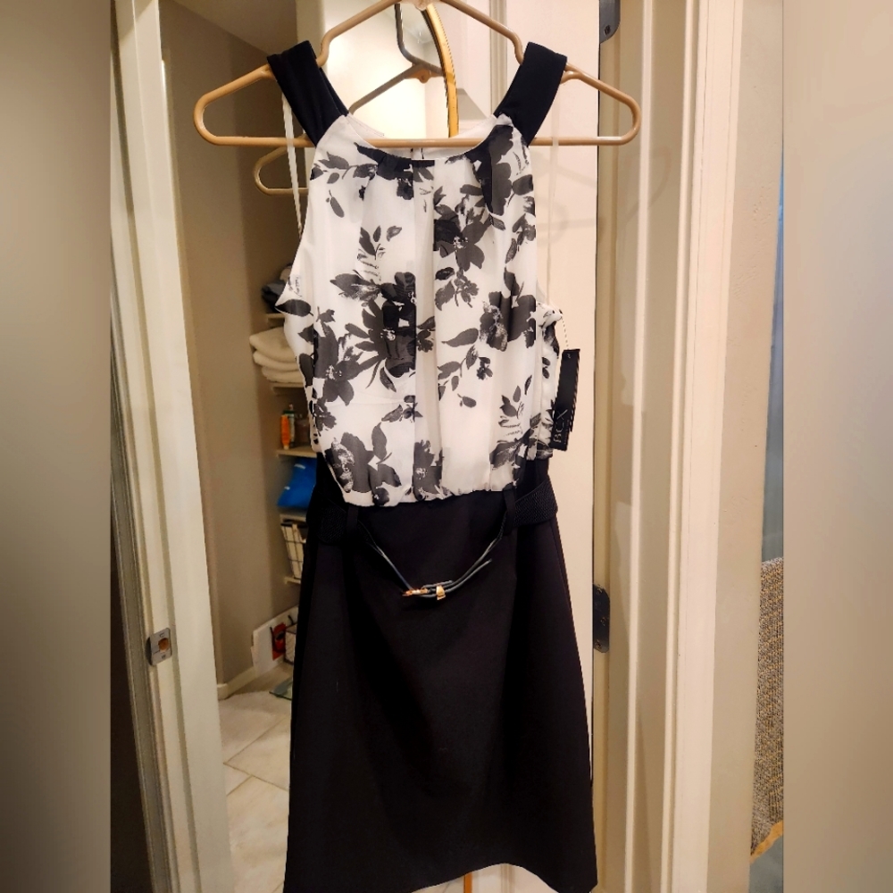 BCX Belted Chiffon Sleeveless Dress